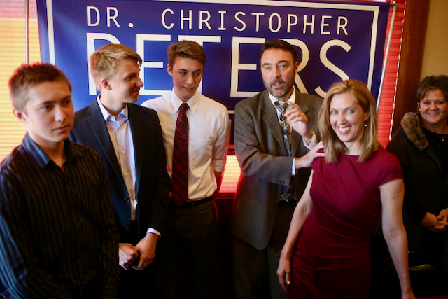 Chris Peters speaking at a campaign event